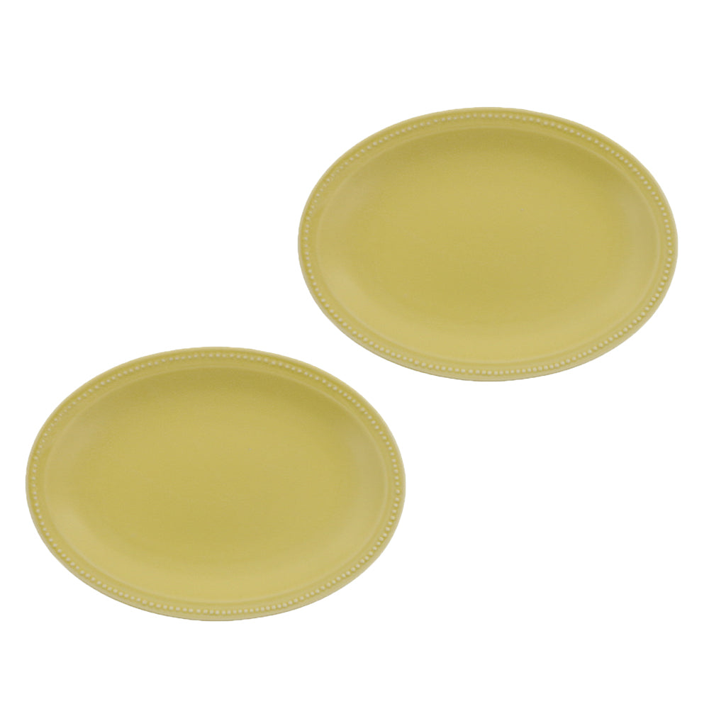 10.7" Dotted Oval Dinner Plates Set of 2 - Matte Yellow