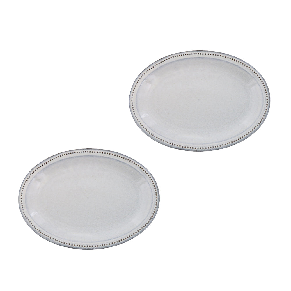 9.7" Dotted Oval Plates Set of 2 - Gray
