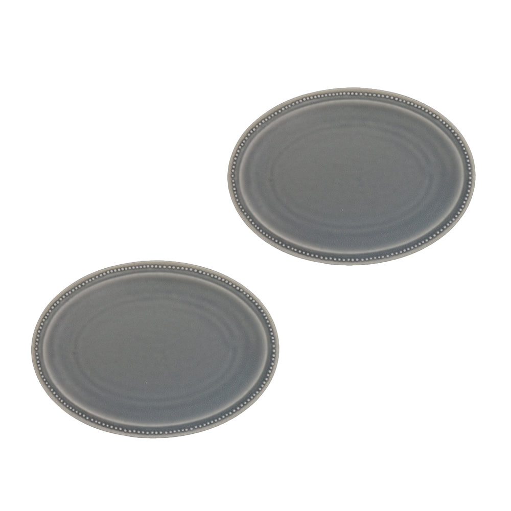 9.7" Dotted Oval Plates Set of 2 - Matte Gray