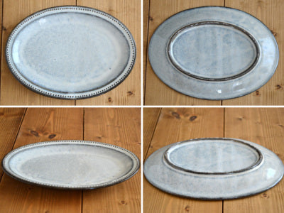 8.5"Dotted Oval Ceramic Plates Set of 2 - Gray