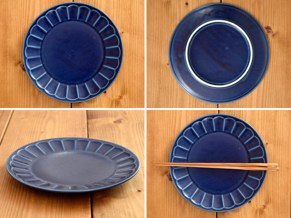 Shinogi 7.3" Flower Plates Set of 4 - Navy Blue