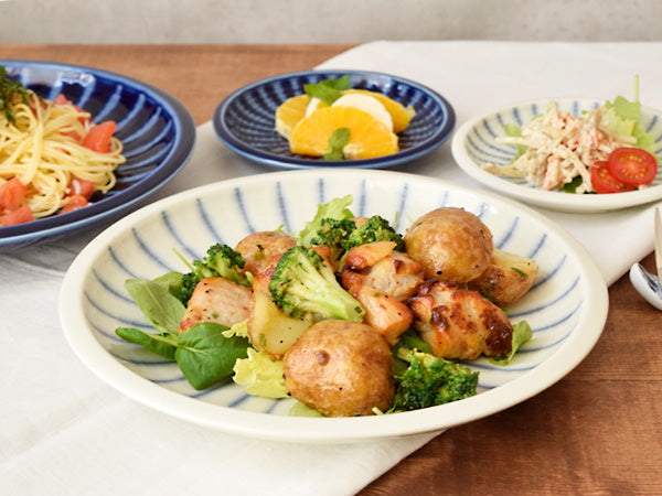 Tokusa Stripe 10" Round Dinner Plate - White