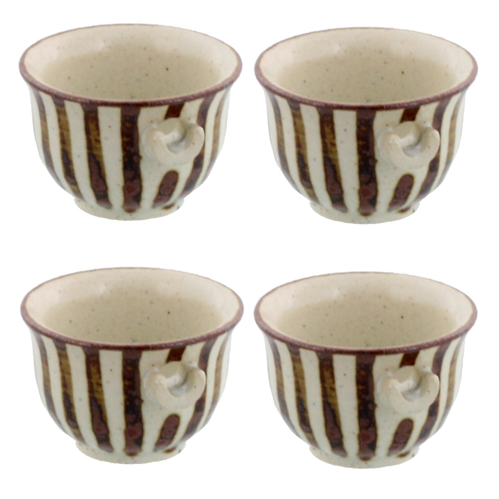 Tokusa Mini Hand-Drawn Spout Bowl Set of 4 - Brown and White