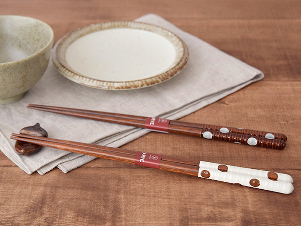 Polka Dot Chopsticks Dishwasher Safe Set of 4 - Brown