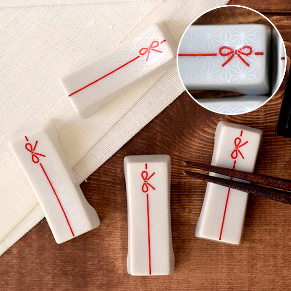 Butterfly Knot White Chopstick Rest Set of 4 - Hemp Leaf Pattern
