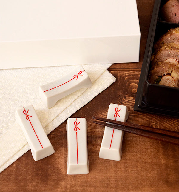 Butterfly Knot White Chopstick Rest Set of 4 - Hemp Leaf Pattern