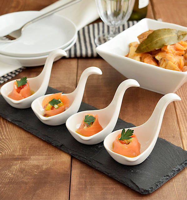 Amuse-Bouche Vertical Handle Appetizer Spoon Set of 4 - White