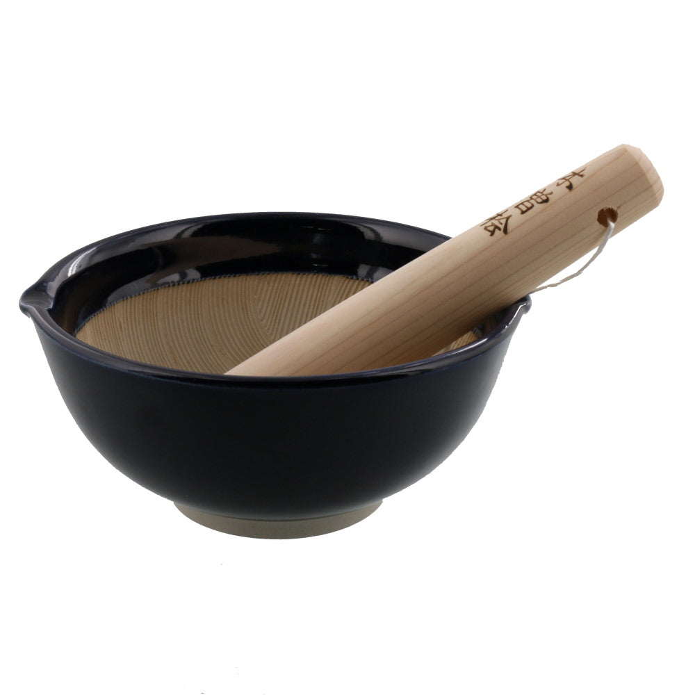 Minoruba Functional Special Waved Mortar & Pestle Set (Suribachi & Surikogi) for Both Right and Left Handed 6.8 inches Great for Gift