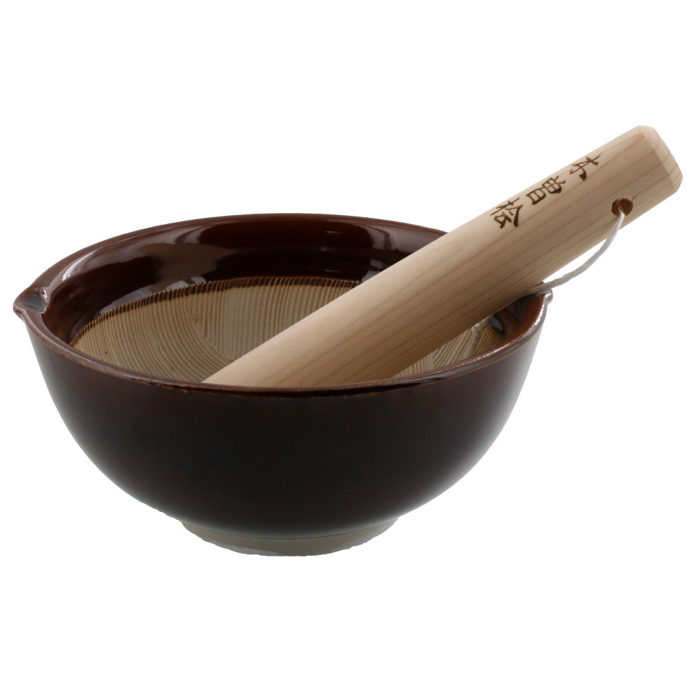 Minoruba Functional Special Waved Mortar & Pestle Set (Suribachi & Surikogi) for Both Right and Left Handed 6.8 inches Great for Gift