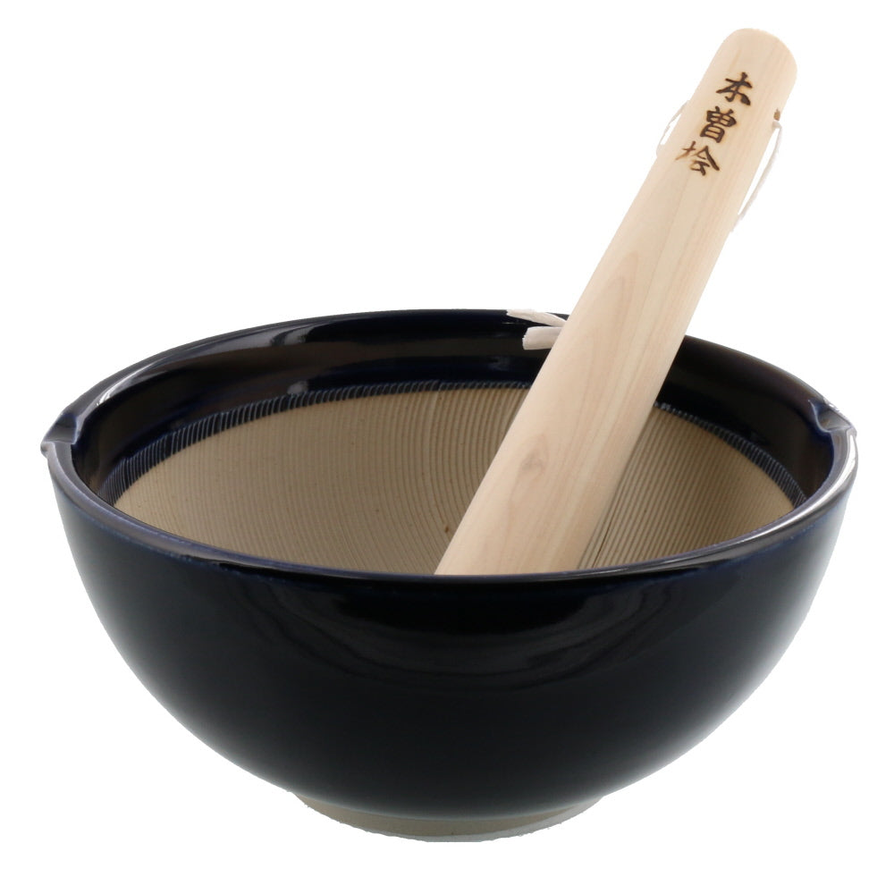 Minoruba Functional Special Waved Mortar & Pestle Set (Suribachi & Surikogi) for Both Right and Left Handed Large 7.9 inches Great for Gift Made in Japan