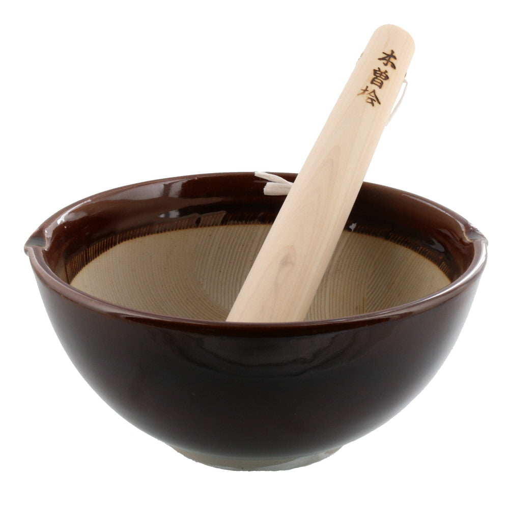 Minoruba Functional Special Waved Mortar & Pestle Set (Suribachi & Surikogi) for Both Right and Left Handed Large 7.9 inches Great for Gift Made in Japan