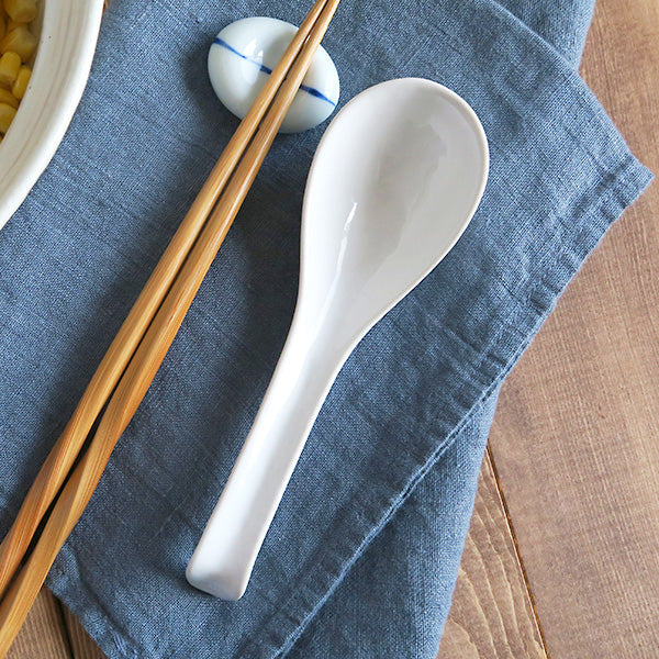 Asian Soup Spoon With Hook Set of 4 - White