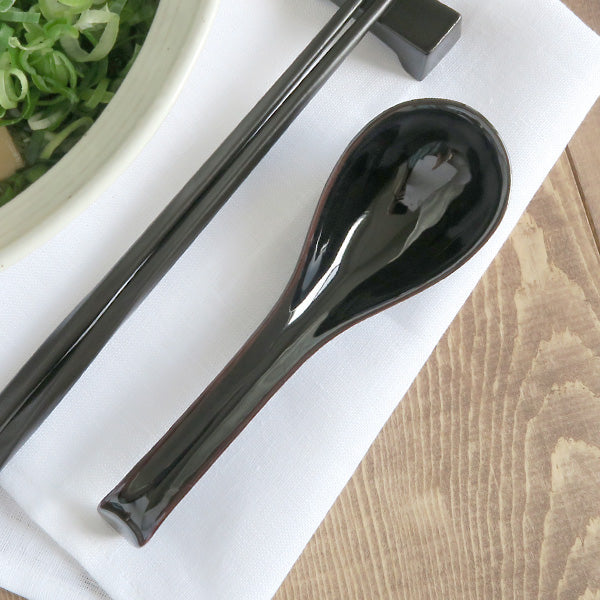 Asian Soup Spoon With Hook Set of 4 - Black