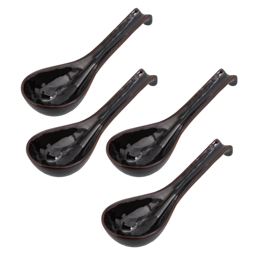Asian Soup Spoon With Hook Set of 4 - Black