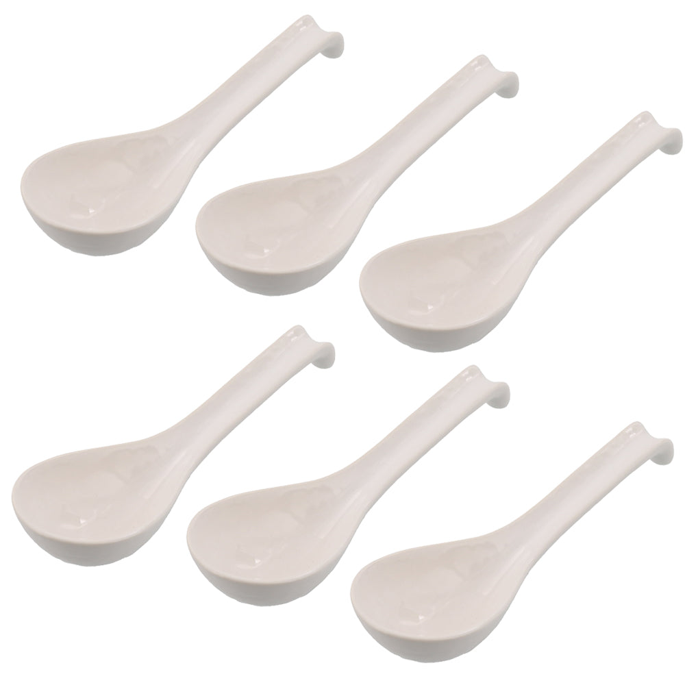 Asian Soup Spoon With Hook Set of 6 - White