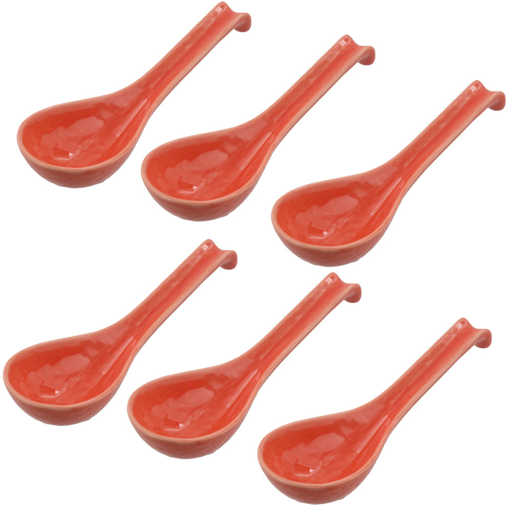 Asian Soup Spoon With Hook Set of 6 - Pink