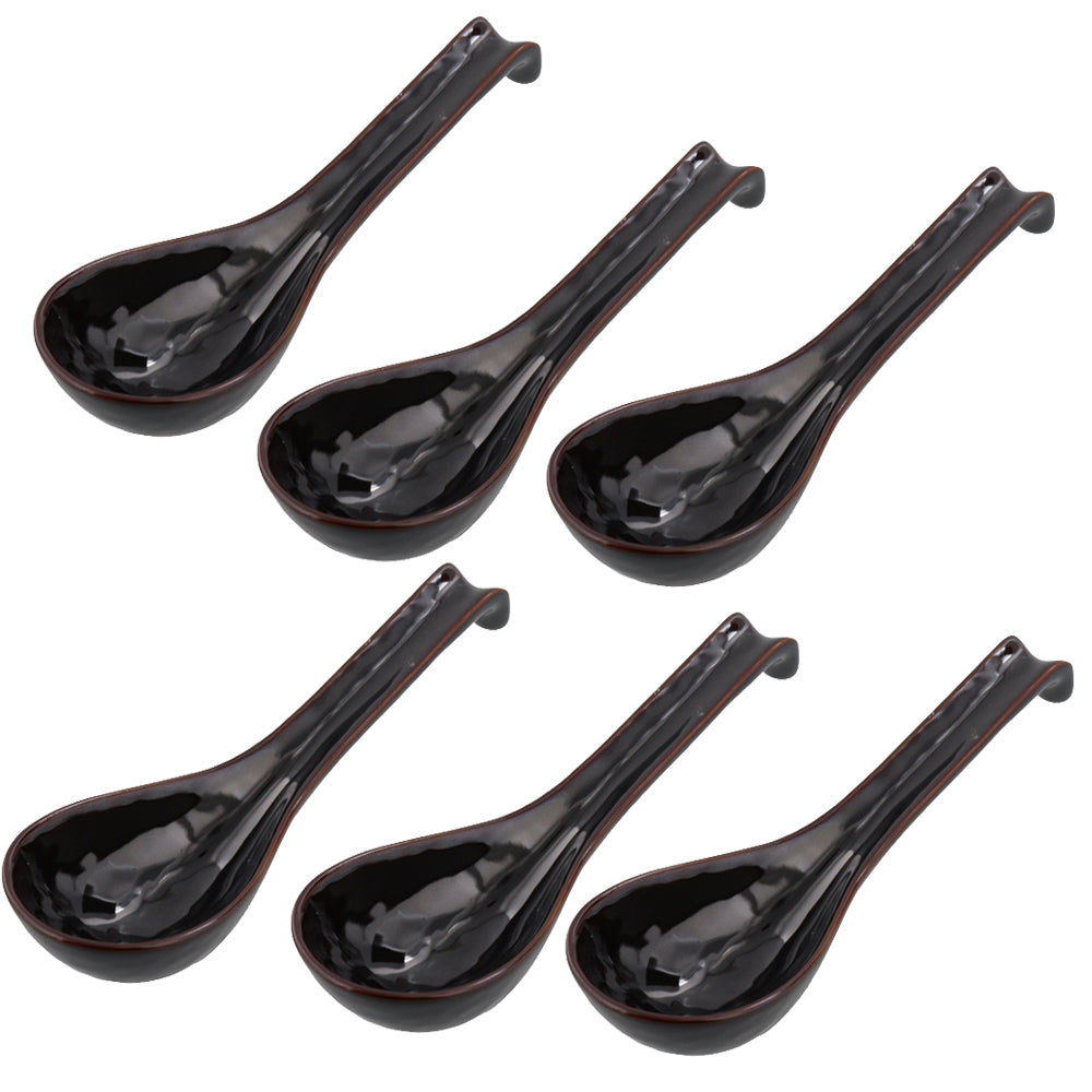 Asian Soup Spoon With Hook Set of 6 - Black