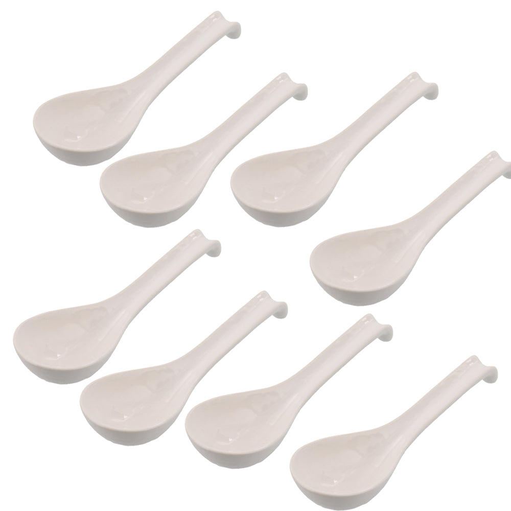 Asian Soup Spoon With Hook Set of 8 - White