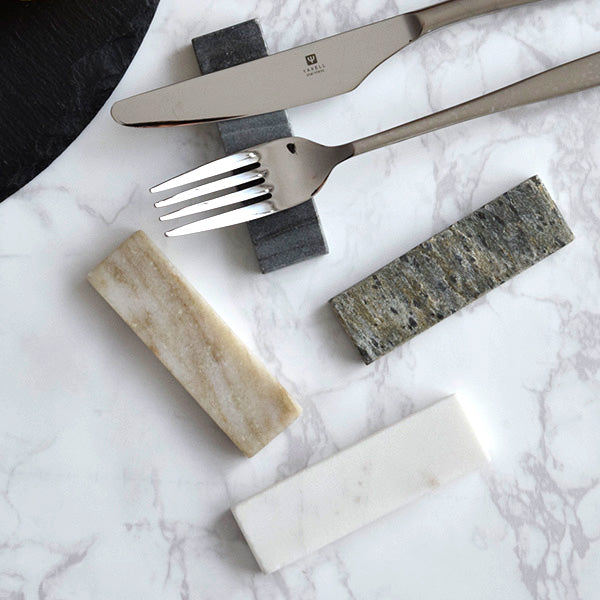 3.5" Natural Marble Stone Cutlery Rests Set of 4 - Silver