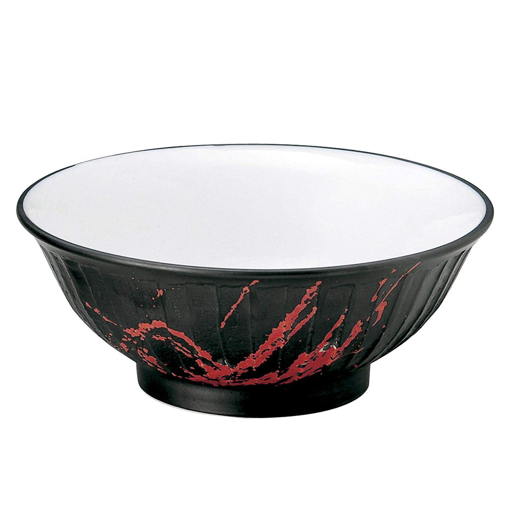 45 oz Ramen, Donburi Bowl Black Bowl with Tall Bottom Artistic Red Texture