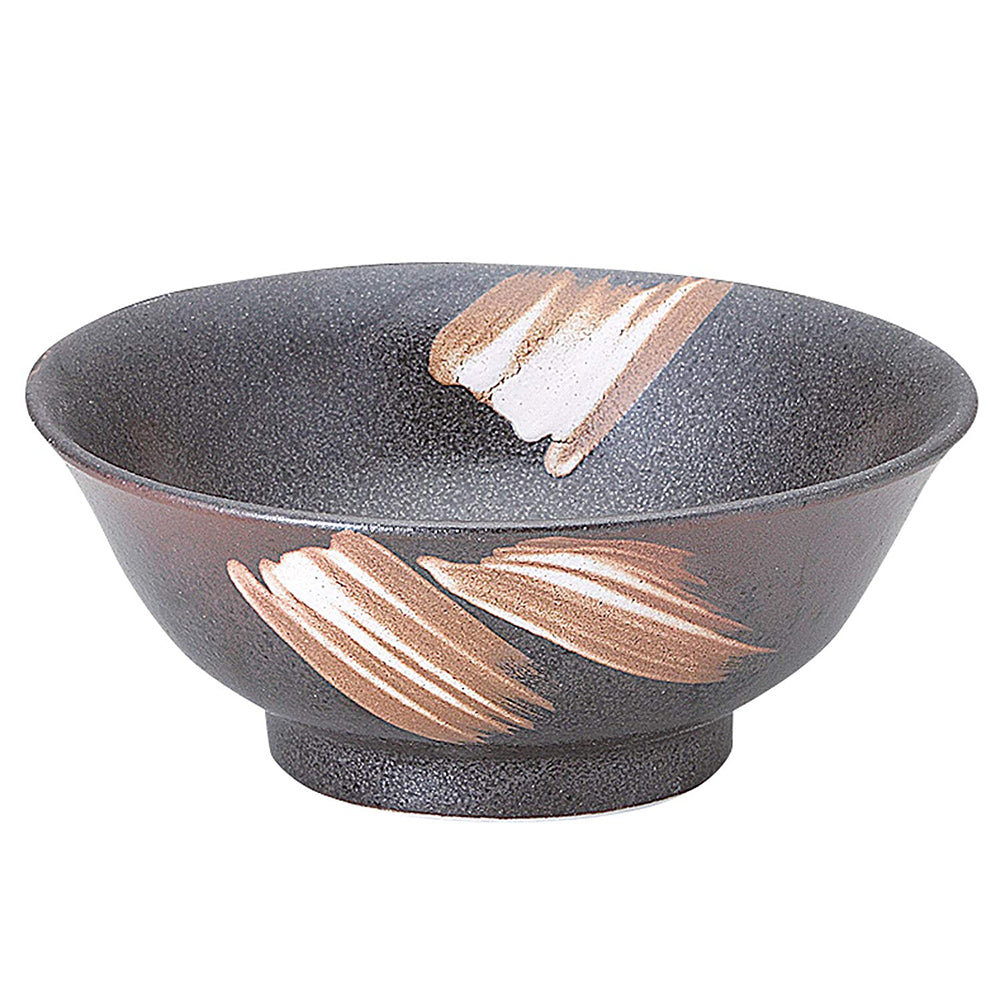 45 oz Ramen, Donburi Bowl Brown Bowl with Retro Brush Pattern