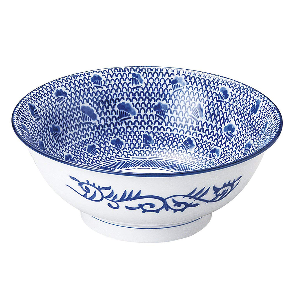 45 oz Ramen, Donburi Bowl Indigo Blue Pattern Bowl with Tall Bottom