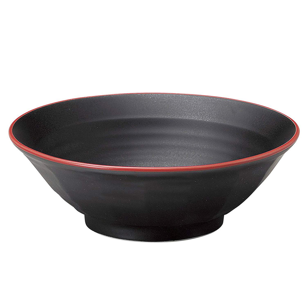 45 oz Ramen, Donburi Bowl Red Trim Black Bowl with Scraped Surface