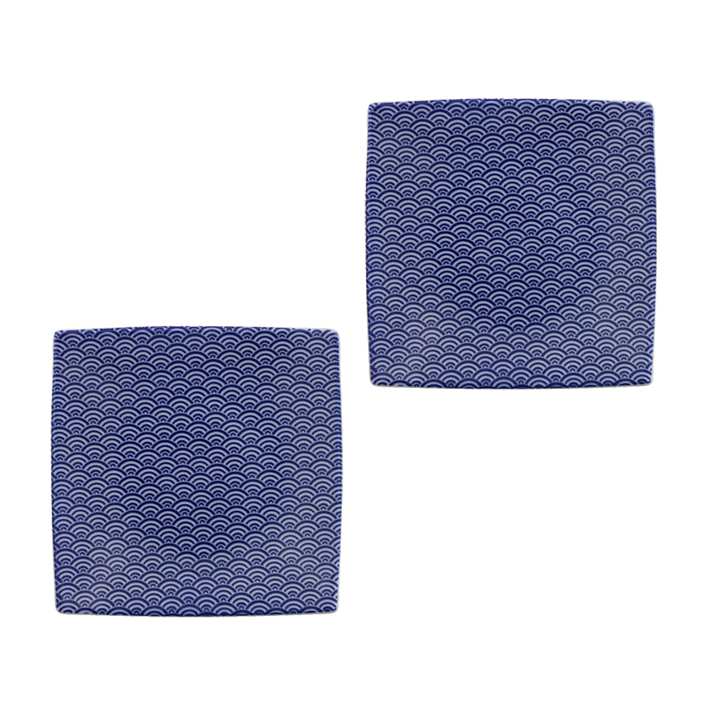 6.2" Blue Square Plates Set of 2 - Ocean Waves