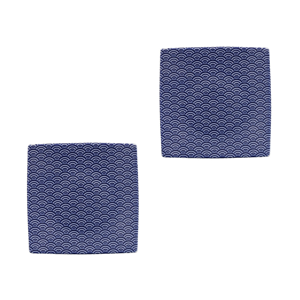 5.3" Blue Square Plates Set of 2 - Ocean Waves