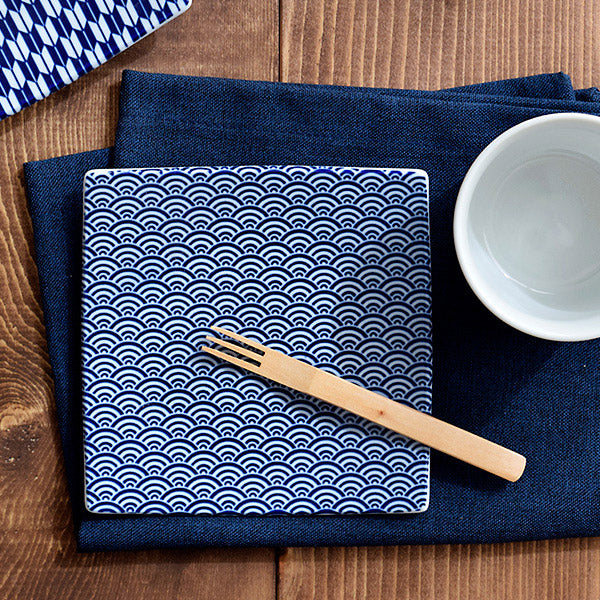 5.3" Blue Square Plates Set of 2 - Ocean Waves