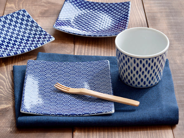 5.3" Blue Square Plates Set of 2 - Ocean Waves