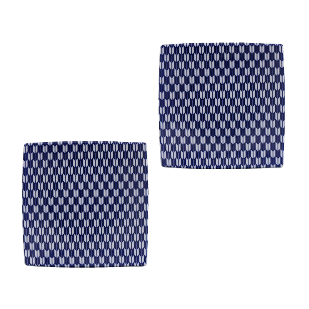 Yabane 6.2" Blue and White Square Plates Set of 2 - Arrow Feathers