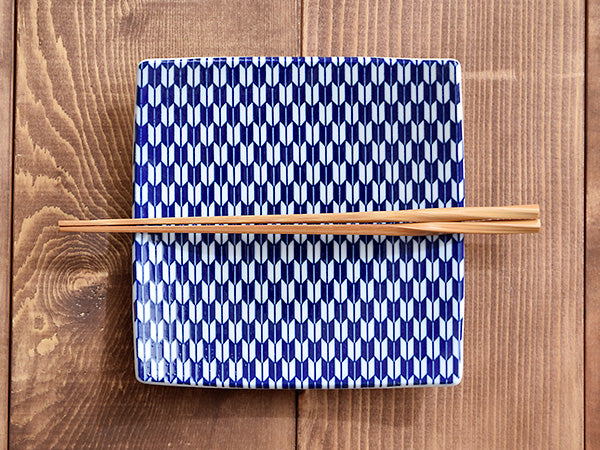 Yabane 6.2" Blue and White Square Plates Set of 2 - Arrow Feathers