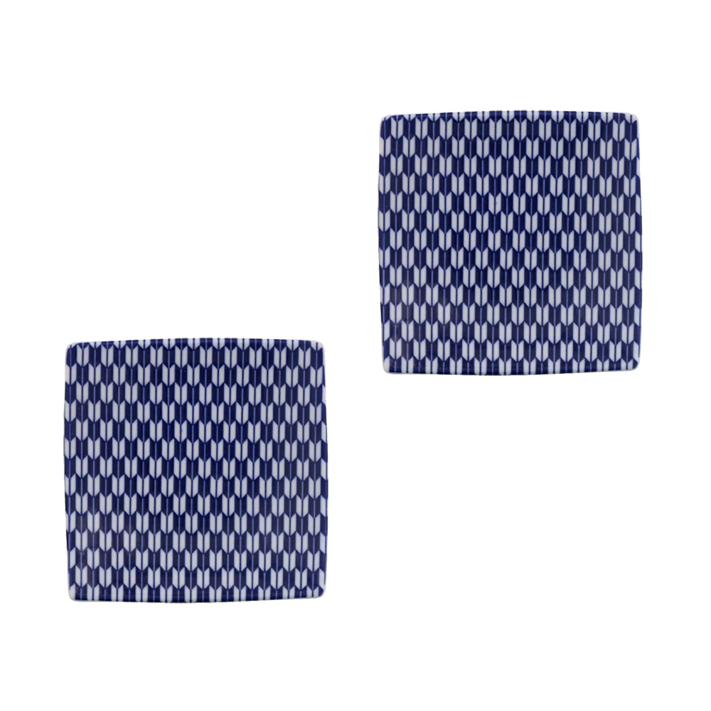 Yabane 5.3" Blue and White Square Plates Set of 2 - Arrow Feathers