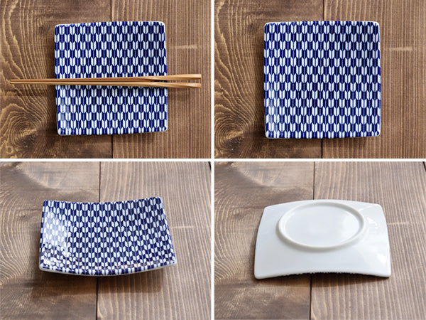 Yabane 5.3" Blue and White Square Plates Set of 2 - Arrow Feathers