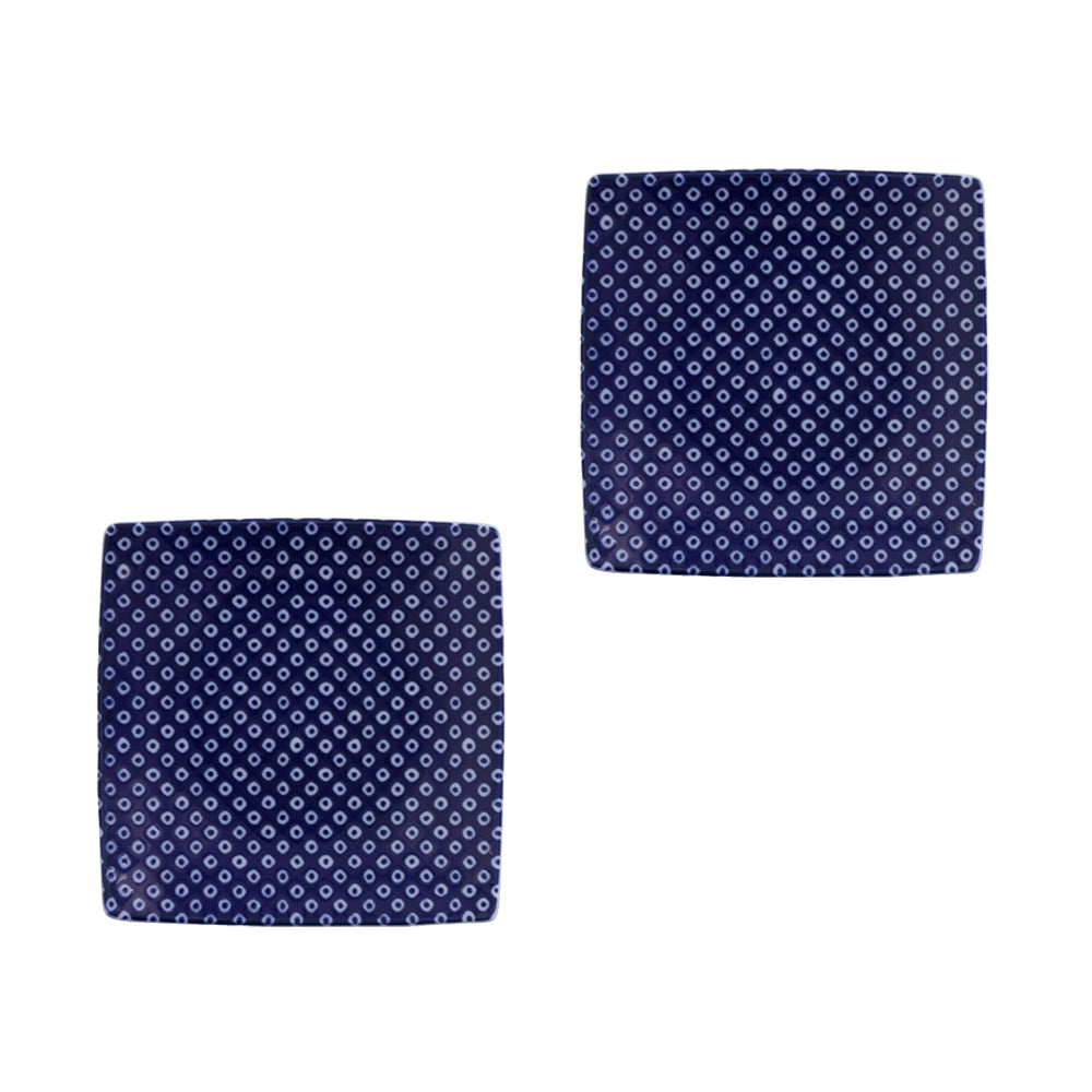 5.3" Blue and White Square Plates Set of 2 - Dapple