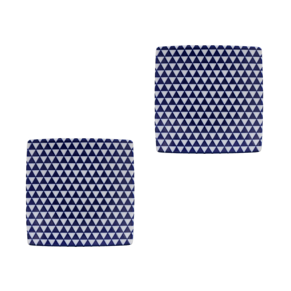 Yama 5.3" Blue and White Square Plates Set of 2 - Mountain