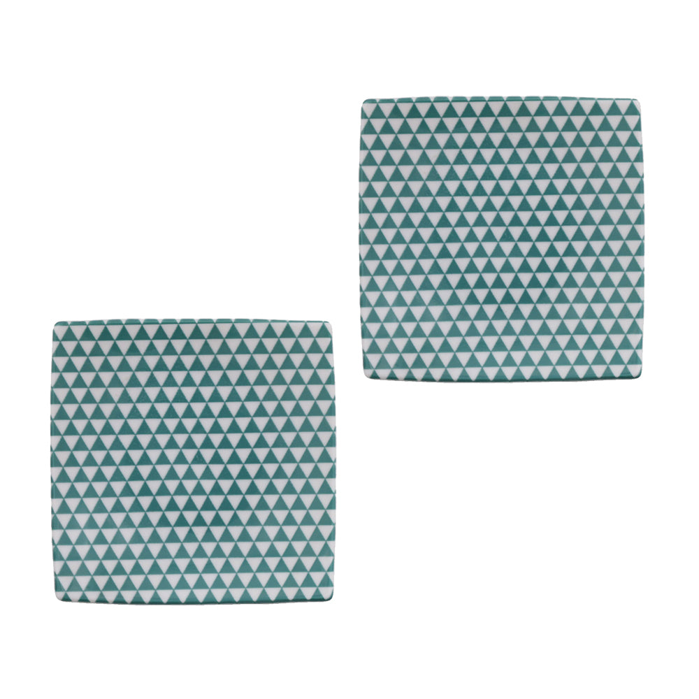 Yama 6.2" Green and White Square Plates Set of 2 - Mountain