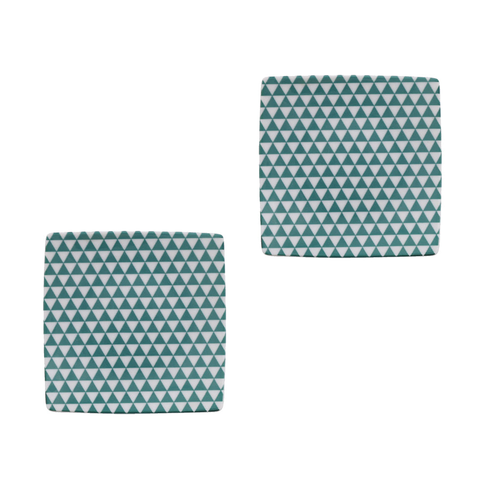 Yama 5.3" Green and White Square Plates Set of 2 - Mountain