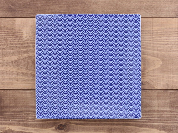 7.8" Blue Square Plates For Set of 2 - Ocean Waves