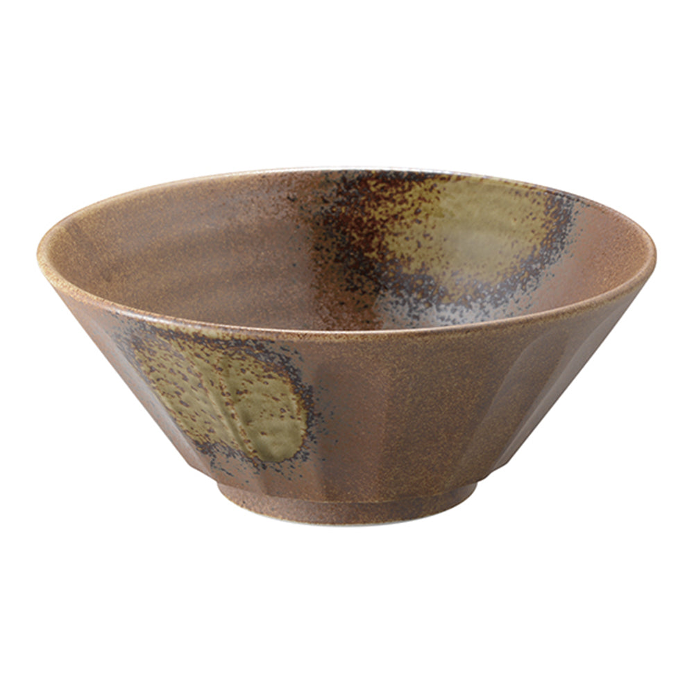 Large 50 oz Ramen, Donburi Bowl Green-Brown (Oribefuki) Scraped-Style (Shinogi) 6.8