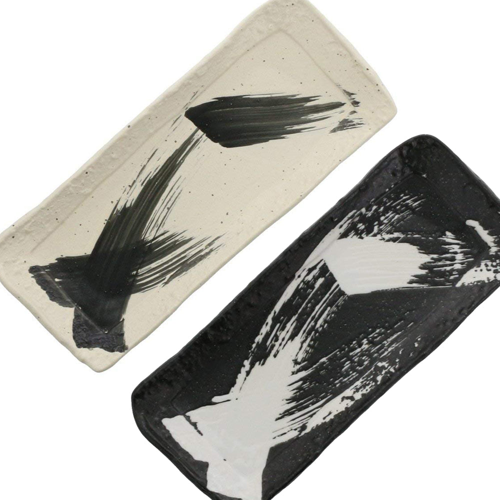 Black and White Rectangular Appetizer Plate Set of 2