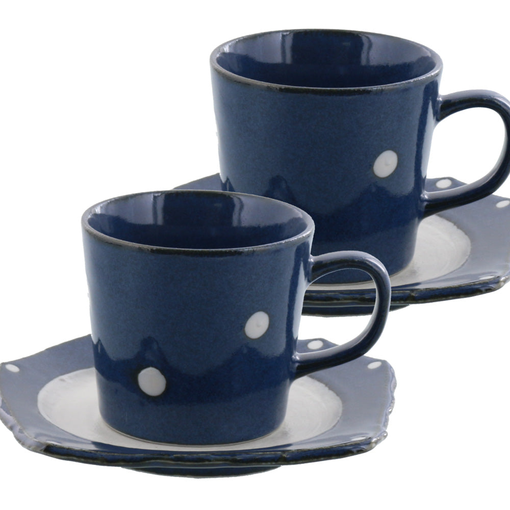 Minoruba Polka Dot Coffee Mug and Saucer Set of 2 - Blue