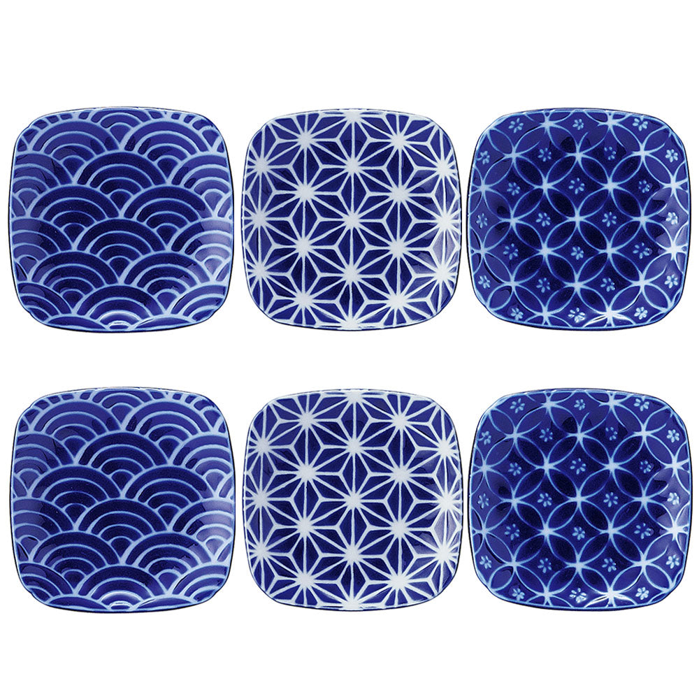 Traditional Blue Square Condiment Dishes 6 Piece Set