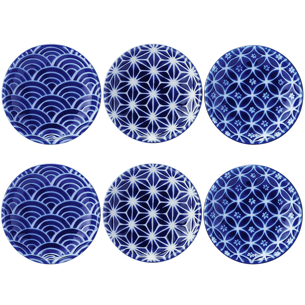 Traditional Japanese 4" Condiment Dishes 6 Piece Set - Blue
