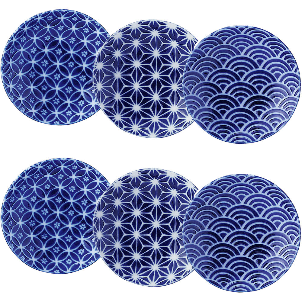 4.9" Traditional Round Plates 6 Piece Set - Blue