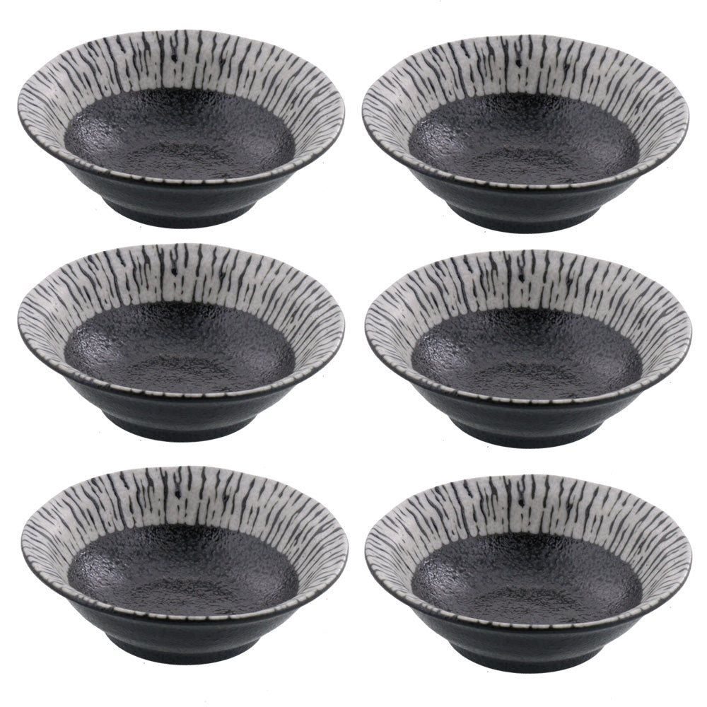 4.3" Yuteki Black and White Small Appetizer Bowl Kobachi Set of 6 - Zebra