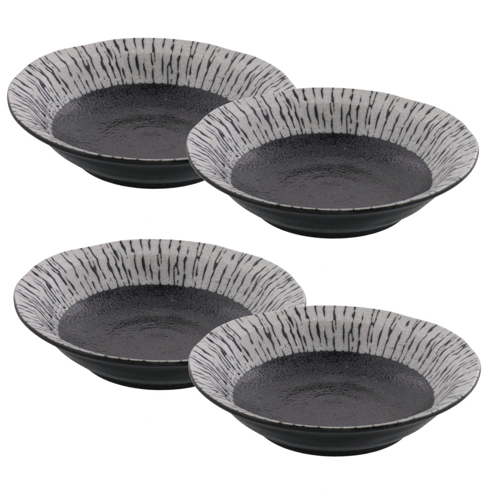 Yuteki Black and White Shallow Bowl Set of 4 - Zebra