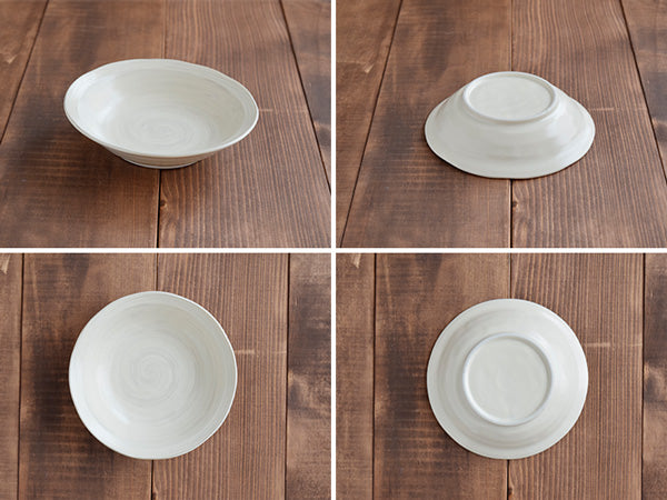 Cream Shallow Bowl Set of 4 - Spiral