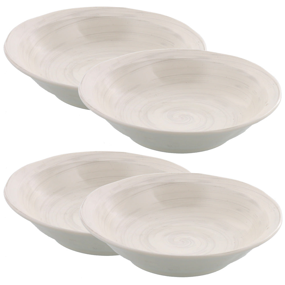 Cream Shallow Bowl Set of 4 - Spiral